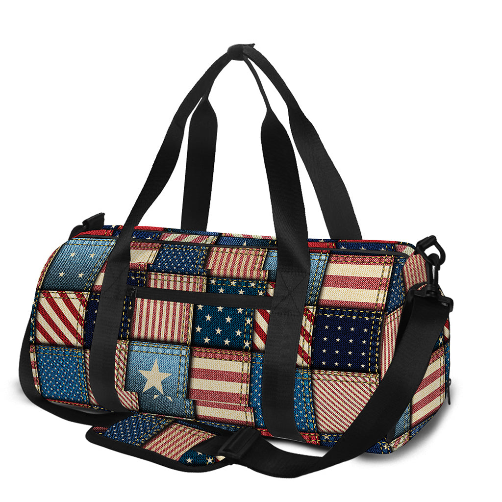 USA Denim Patchwork Pattern Print Gym Bag