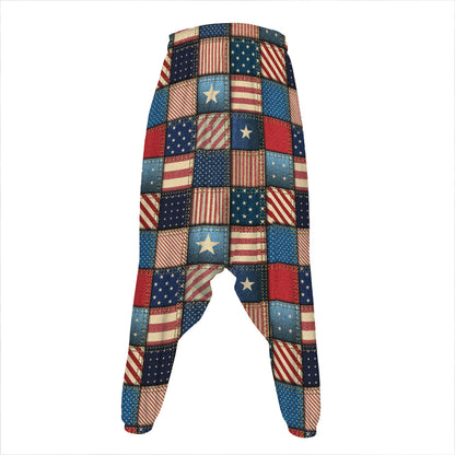 USA Denim Patchwork Pattern Print Hammer Pants