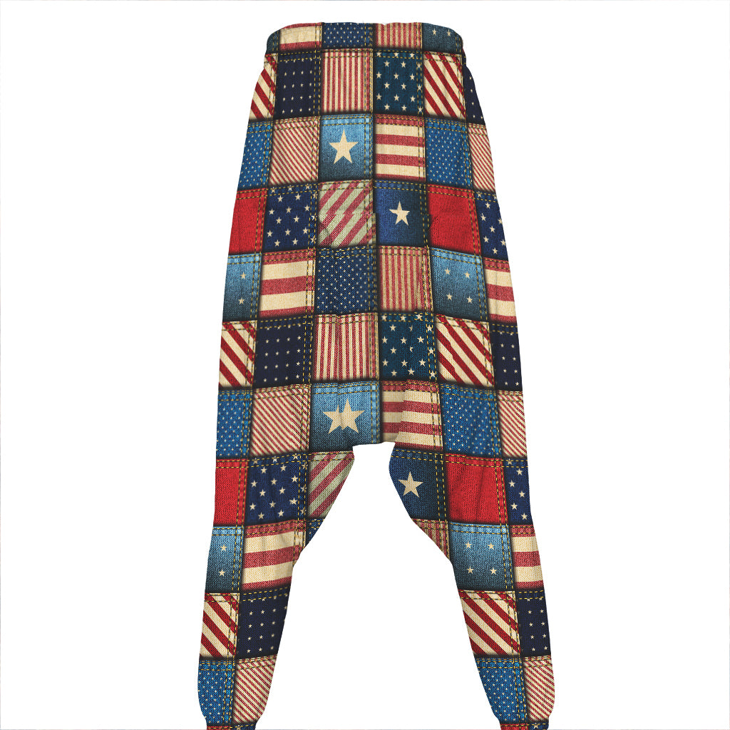 USA Denim Patchwork Pattern Print Hammer Pants