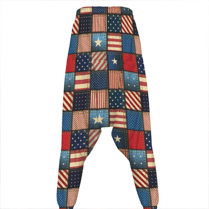USA Denim Patchwork Pattern Print Hammer Pants