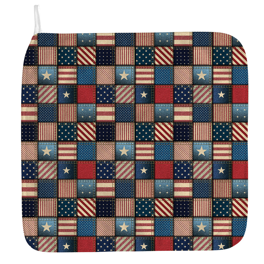 USA Denim Patchwork Pattern Print Hand Towel
