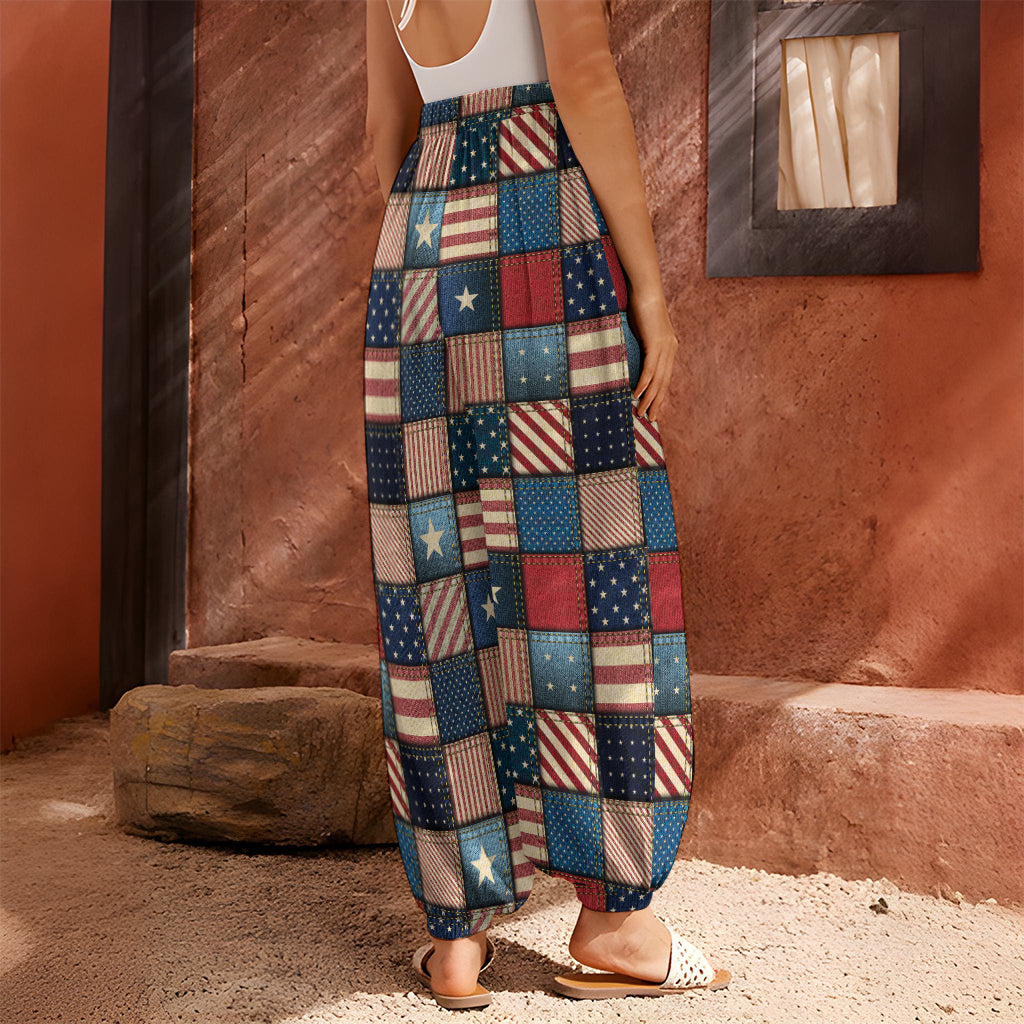 USA Denim Patchwork Pattern Print Harem Pants