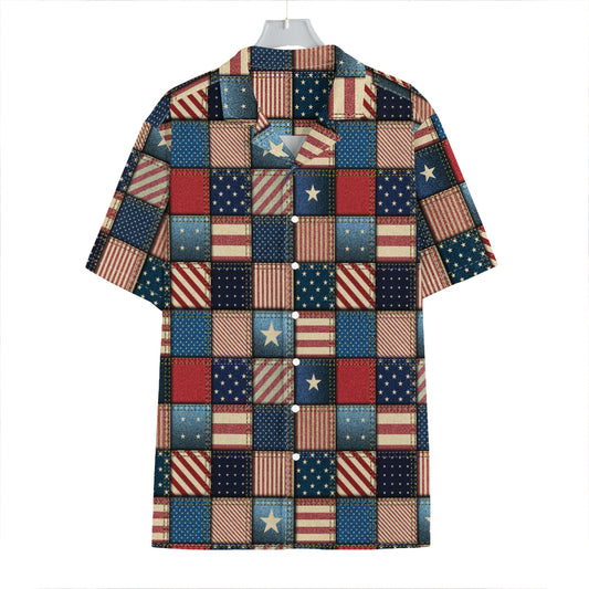 USA Denim Patchwork Pattern Print Hawaiian Shirt
