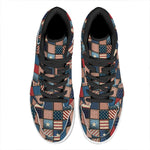 USA Denim Patchwork Pattern Print High Top Leather Sneakers