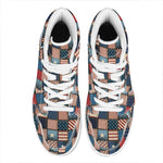 USA Denim Patchwork Pattern Print High Top Leather Sneakers