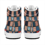 USA Denim Patchwork Pattern Print High Top Leather Sneakers