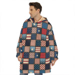 USA Denim Patchwork Pattern Print Hoodie Blanket