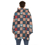 USA Denim Patchwork Pattern Print Hoodie Blanket