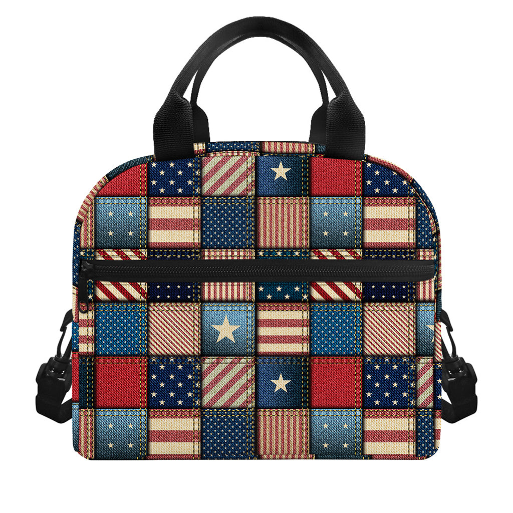 USA Denim Patchwork Pattern Print Insulated Lunch Bag