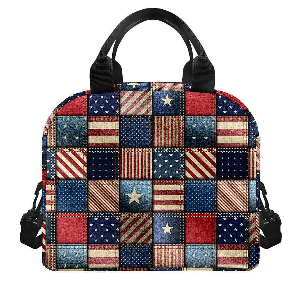 USA Denim Patchwork Pattern Print Insulated Lunch Bag