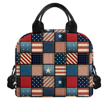 USA Denim Patchwork Pattern Print Insulated Lunch Bag