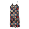 USA Denim Patchwork Pattern Print Jersey Midi Cami Dress