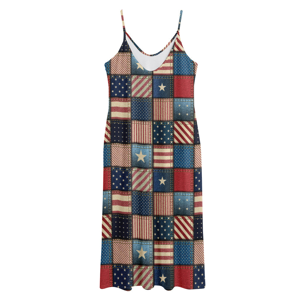 USA Denim Patchwork Pattern Print Jersey Midi Cami Dress