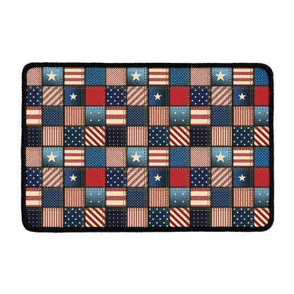 USA Denim Patchwork Pattern Print Kitchen Mat
