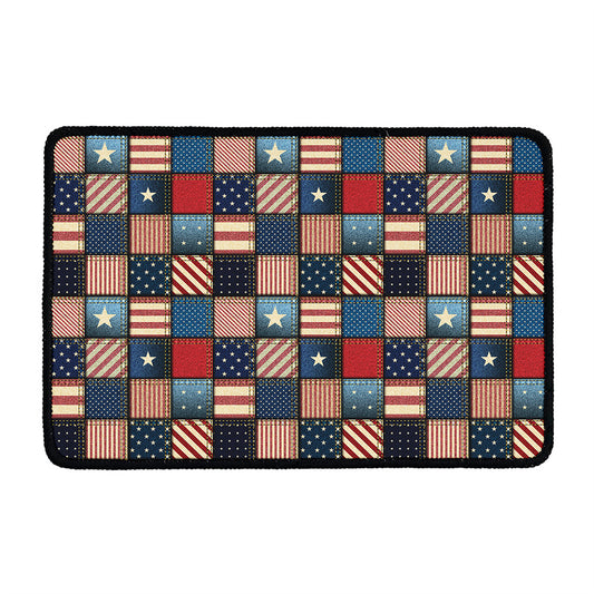 USA Denim Patchwork Pattern Print Kitchen Mat