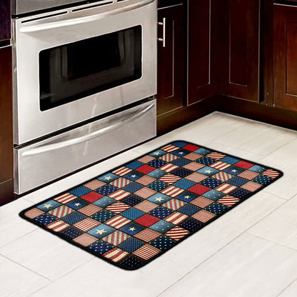 USA Denim Patchwork Pattern Print Kitchen Mat