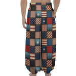 USA Denim Patchwork Pattern Print Lantern Pants