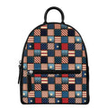 USA Denim Patchwork Pattern Print Leather Backpack