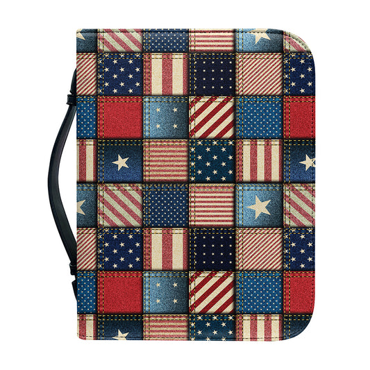 USA Denim Patchwork Pattern Print Leather Bible Cover