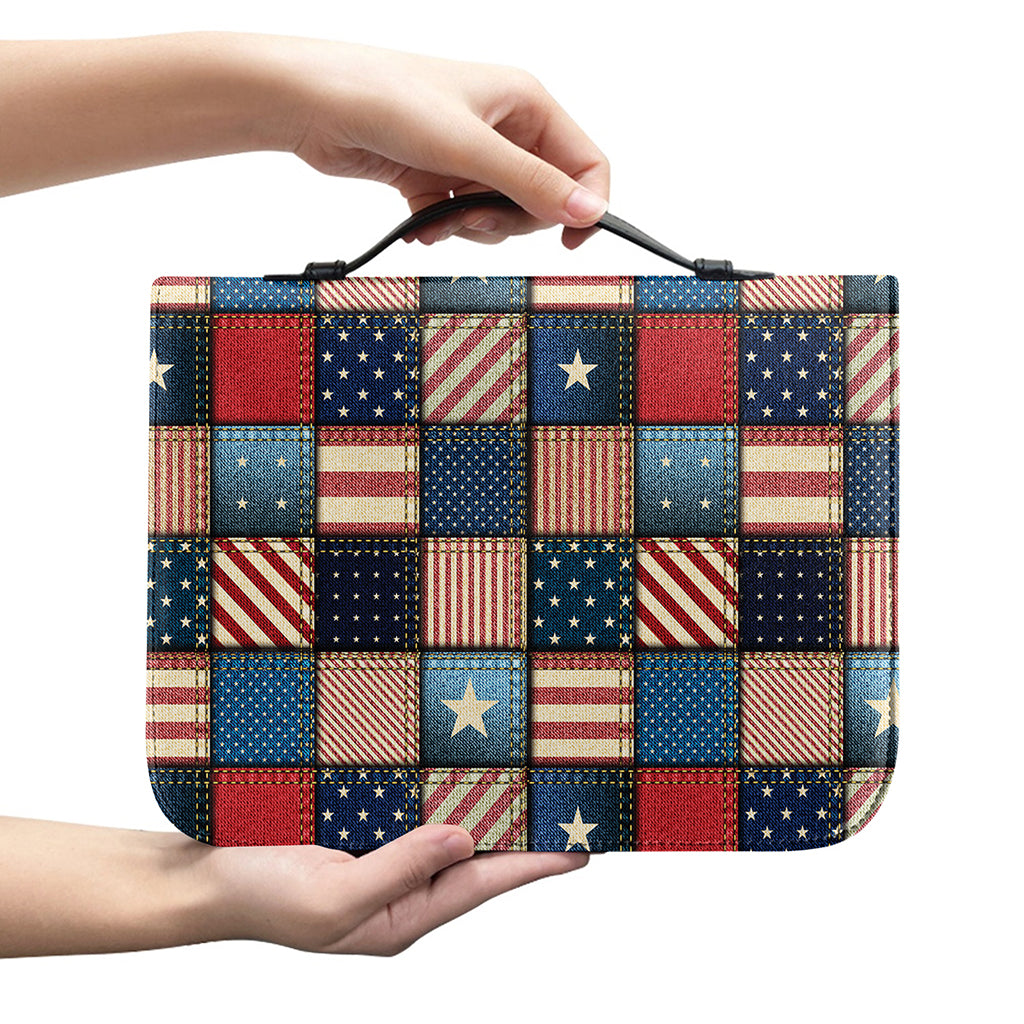USA Denim Patchwork Pattern Print Leather Bible Cover