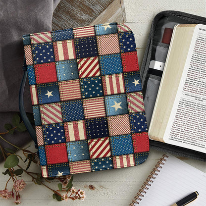 USA Denim Patchwork Pattern Print Leather Bible Cover