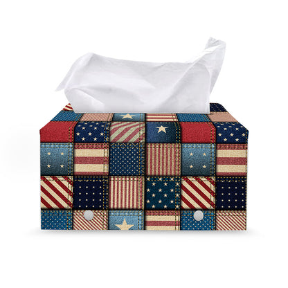 USA Denim Patchwork Pattern Print Leather Tissue Box Cover