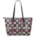 USA Denim Patchwork Pattern Print Leather Tote Bag With Zipper