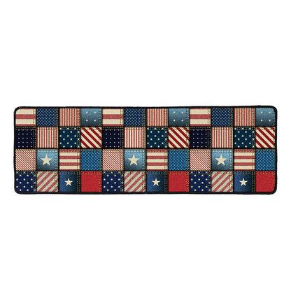 USA Denim Patchwork Pattern Print Long Kitchen Mat