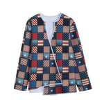 USA Denim Patchwork Pattern Print Long Sleeve Short Coat