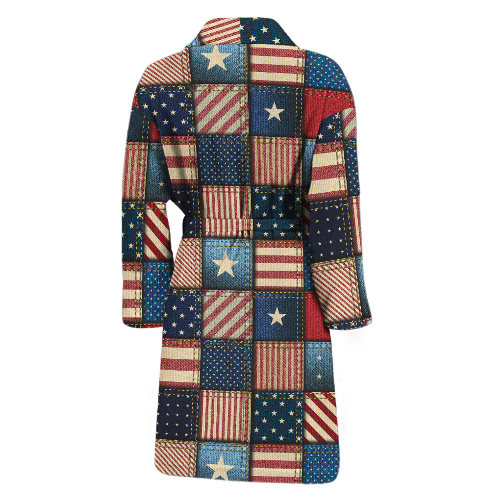 USA Denim Patchwork Pattern Print Men's Bathrobe