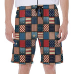 USA Denim Patchwork Pattern Print Men's Beach Shorts
