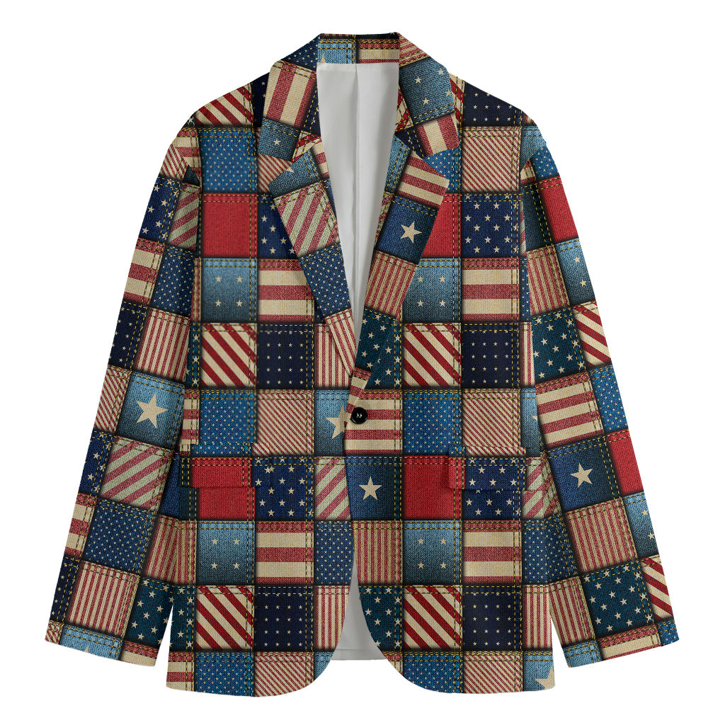 USA Denim Patchwork Pattern Print Men's Blazer