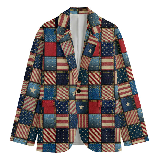 USA Denim Patchwork Pattern Print Men's Blazer