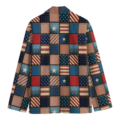 USA Denim Patchwork Pattern Print Men's Blazer
