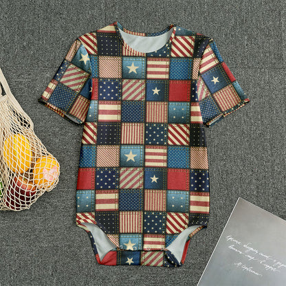 USA Denim Patchwork Pattern Print Men's Bodysuit
