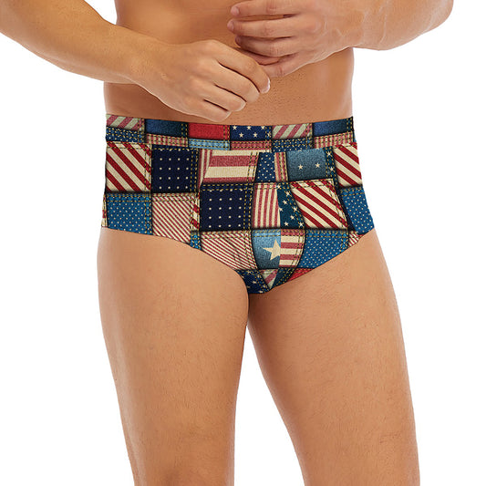 USA Denim Patchwork Pattern Print Men's Briefs