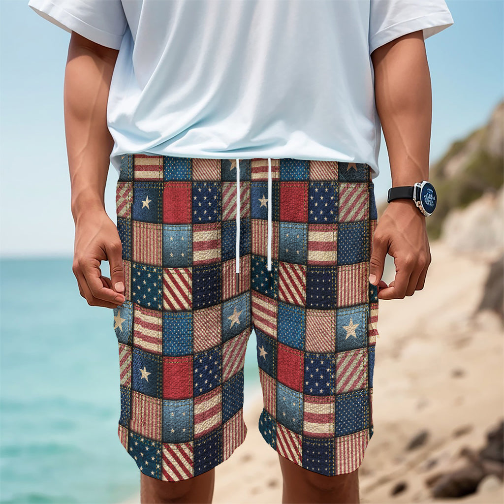 USA Denim Patchwork Pattern Print Men's Cargo Shorts