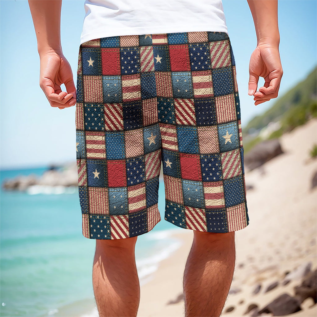 USA Denim Patchwork Pattern Print Men's Cargo Shorts
