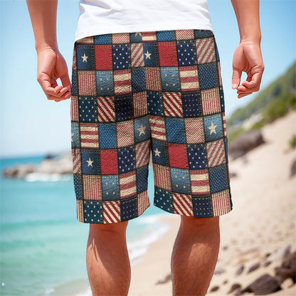 USA Denim Patchwork Pattern Print Men's Cargo Shorts