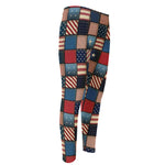 USA Denim Patchwork Pattern Print Men's Compression Pants