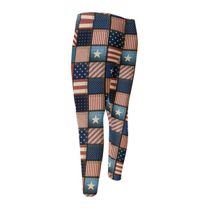 USA Denim Patchwork Pattern Print Men's Compression Pants