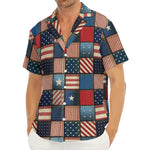 USA Denim Patchwork Pattern Print Men's Deep V-Neck Shirt