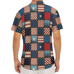 USA Denim Patchwork Pattern Print Men's Deep V-Neck Shirt