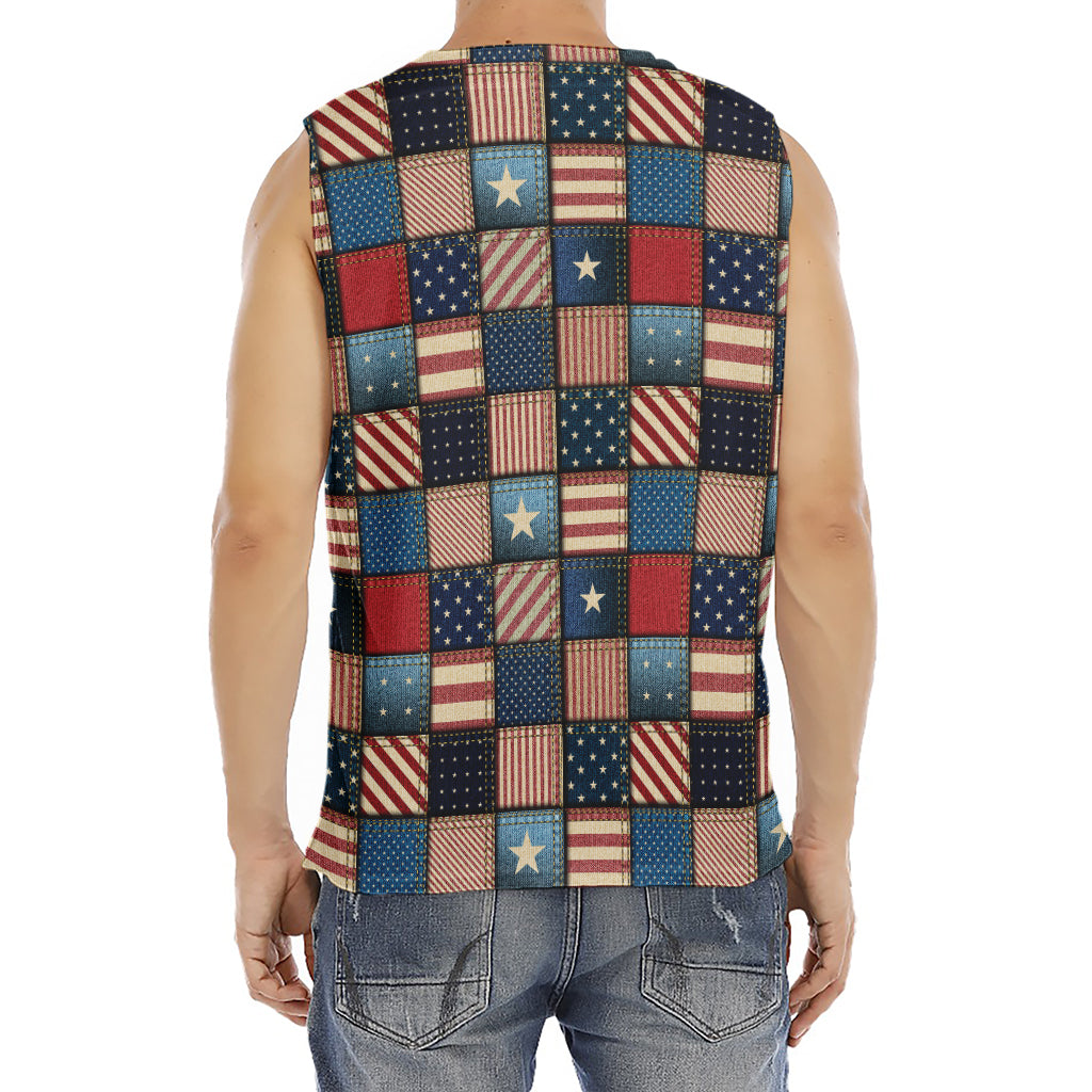 USA Denim Patchwork Pattern Print Men's Fitness Tank Top