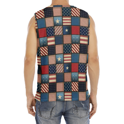 USA Denim Patchwork Pattern Print Men's Fitness Tank Top