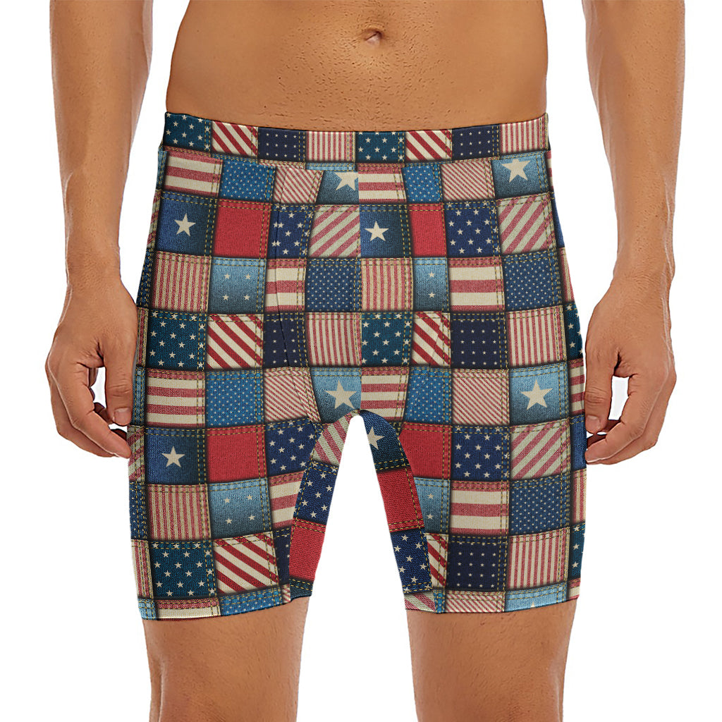 USA Denim Patchwork Pattern Print Men's Long Boxer Briefs