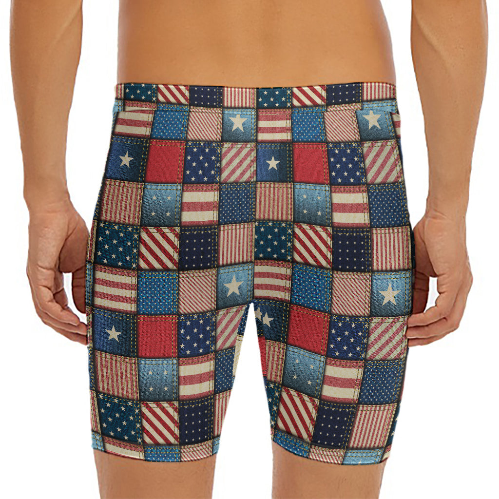 USA Denim Patchwork Pattern Print Men's Long Boxer Briefs