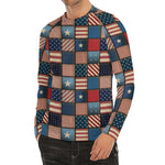 USA Denim Patchwork Pattern Print Men's Long Sleeve Rash Guard