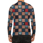 USA Denim Patchwork Pattern Print Men's Long Sleeve Rash Guard