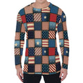 USA Denim Patchwork Pattern Print Men's Long Sleeve T-Shirt